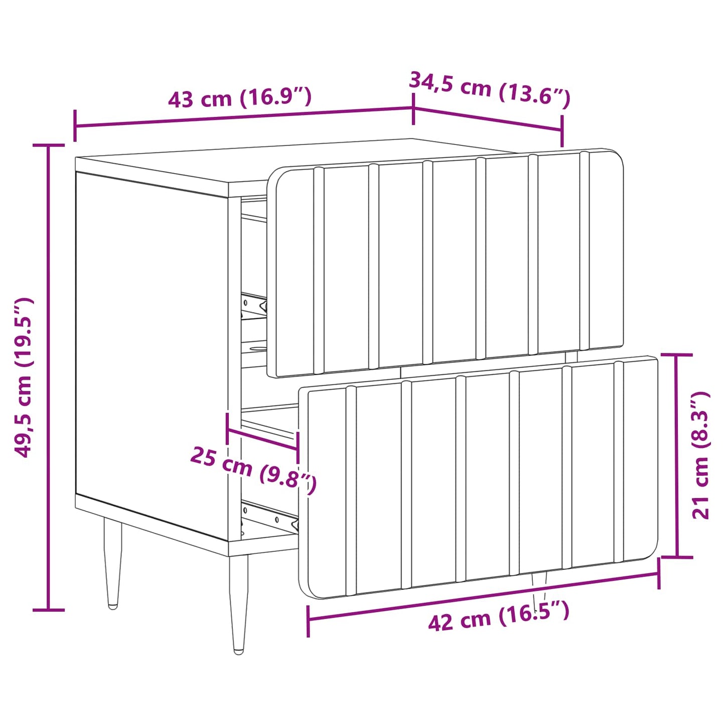 vidaXL Κομοδίνο Μαύρο 43 x 34,5 x 49,5 εκ Επεξεργασμένο Ξύλο