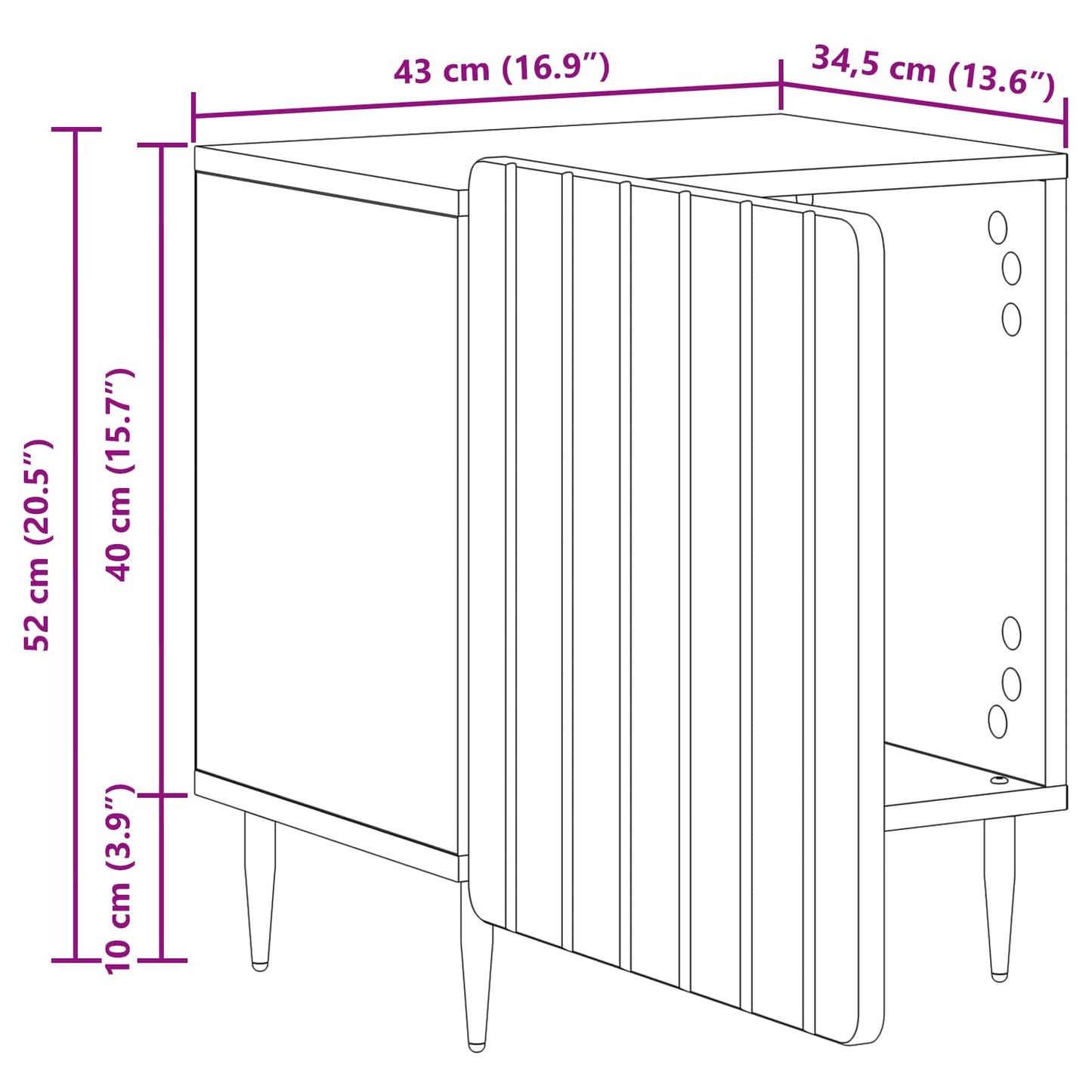 vidaXL Κομοδίνο Μαύρο 43 x 34,5 x 52 εκ Επεξεργασμένο Ξύλο