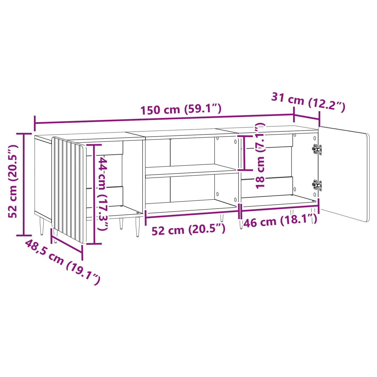 vidaXL Ντουλάπι TV Καπνισμένο Ξύλο Δρυός 150 x 31 x 52 εκ.