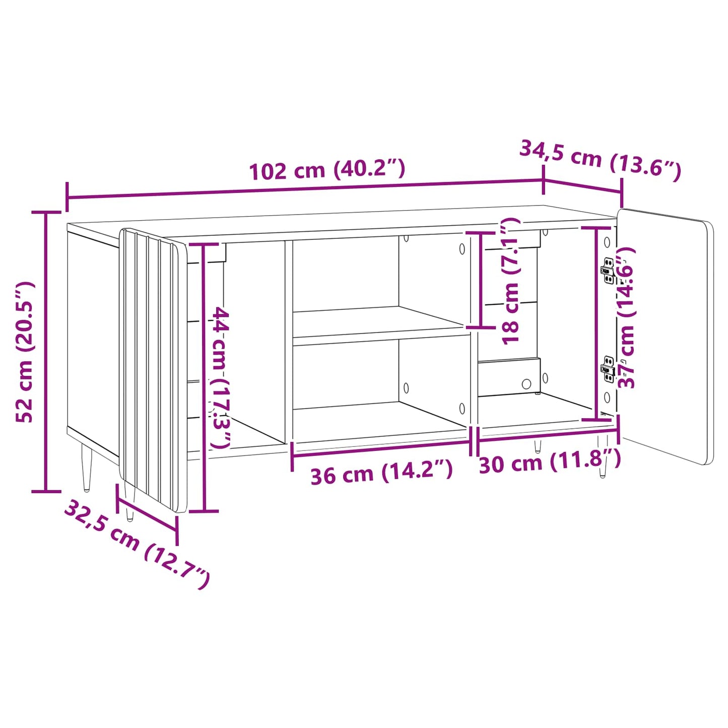 vidaXL Ντουλάπι TV Καπνισμένο Ξύλο Δρυός 102 x 34,5 x 52 εκ