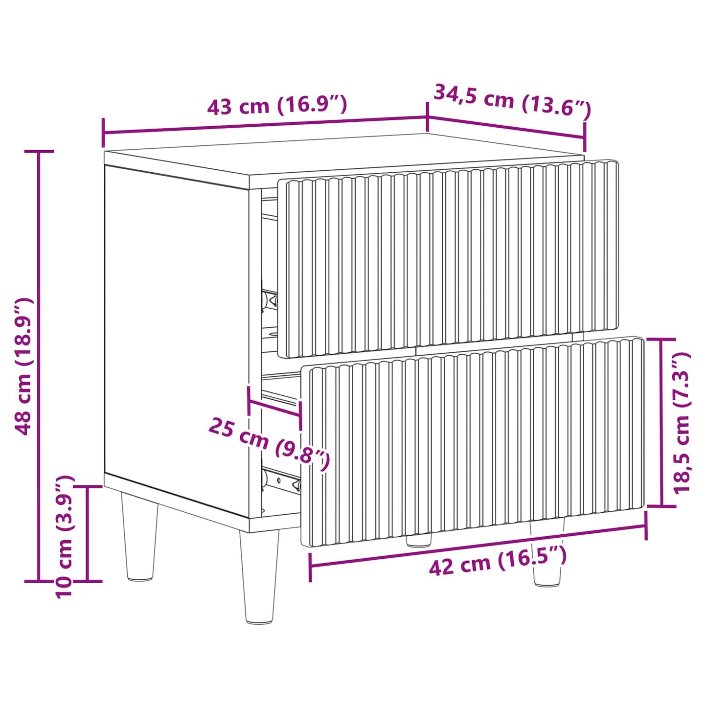 vidaXL Κομοδίνο Γκρι Σκυροδέματος 43 x 34,5 x 48 εκ Επεξεργασμένο Ξύλο