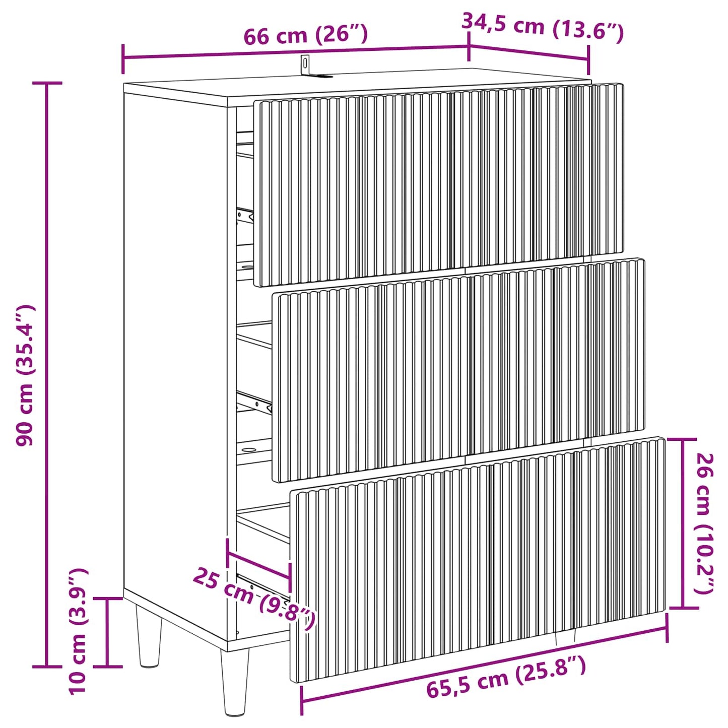 vidaXL Ντουλάπι με Συρτάρια Λευκό 66 x 34,5 x 90 εκ Επεξεργασμένο Ξύλο