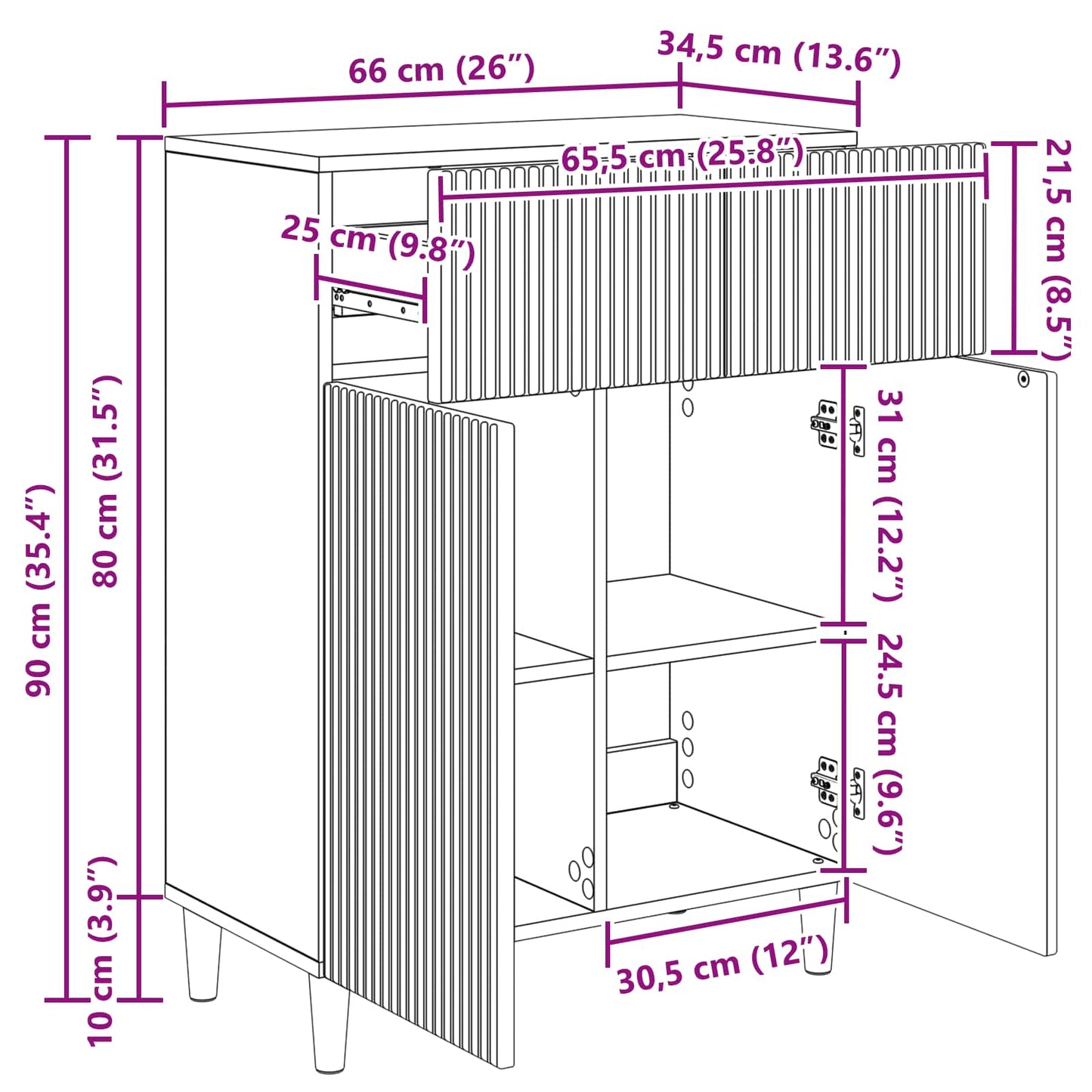 vidaXL Πλαϊνό γραφείο Λευκό 66 x 34,5 x 90 εκ Επεξεργασμένο Ξύλο