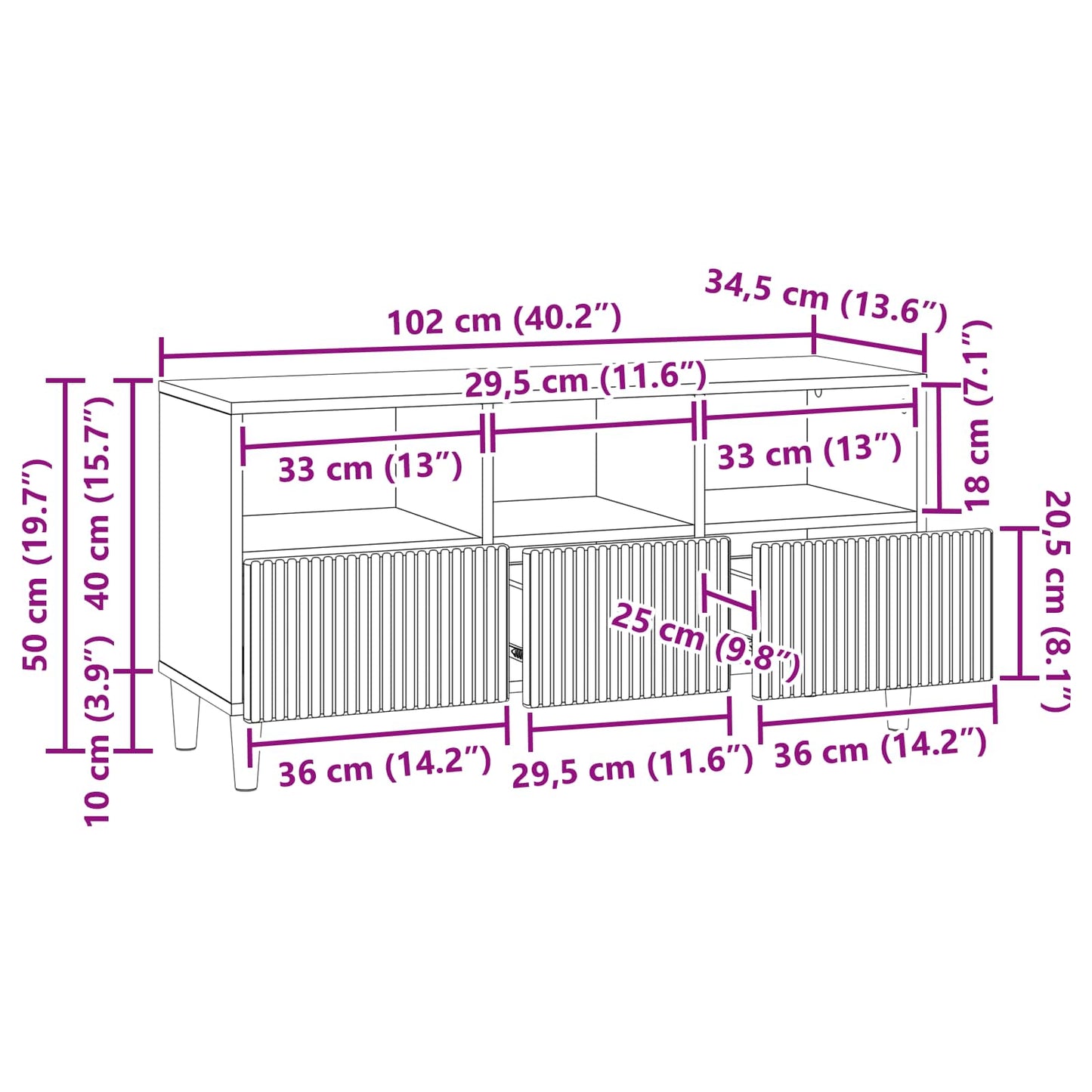 vidaXL Ντουλάπι TV Καπνισμένο Ξύλο Δρυός 102 x 34,5 x 50 εκ.