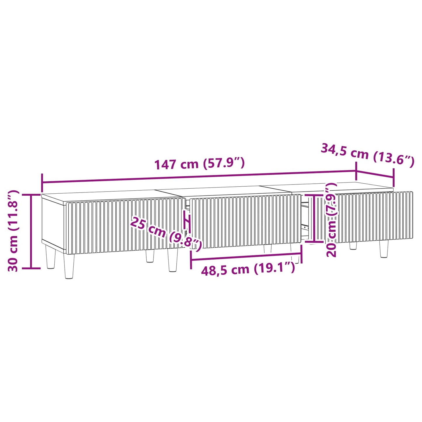 vidaXL Ντουλάπι TV Γκρι Sonoma 147 x 34,5 x 30 εκ Επεξεργασμένο Ξύλο