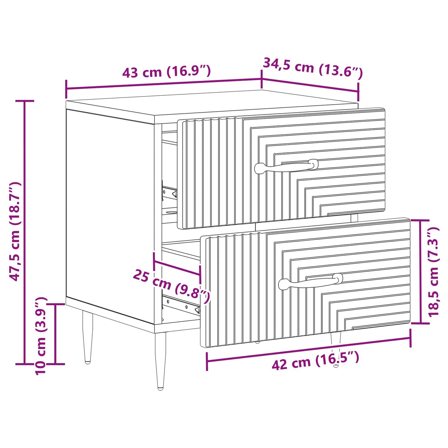 vidaXL Κομοδίνο Λευκό 43 x 34,5 x 47,5 εκ Επεξεργασμένο Ξύλο
