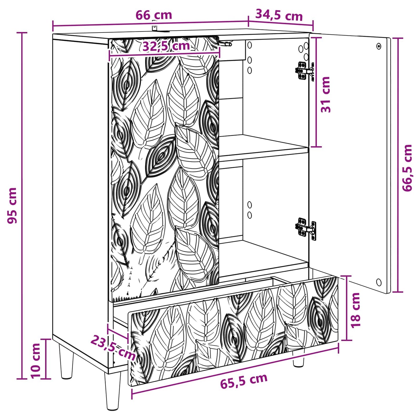 vidaXL Πλαϊνό γραφείο Artisan Δρυς 66 x 34,5 x 95 εκ.