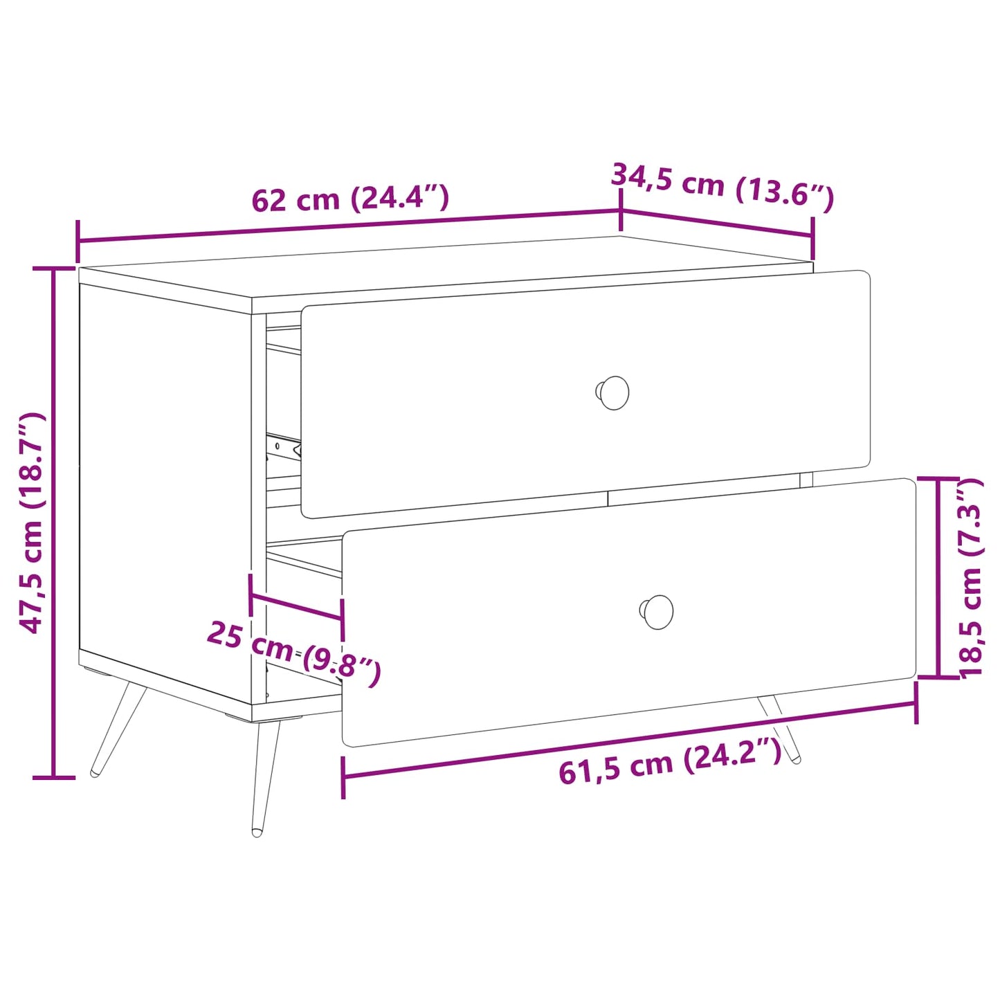 vidaXL Κομοδίνο Μαύρο 62 x 34,5 x 47,5 εκ Επεξεργασμένο Ξύλο