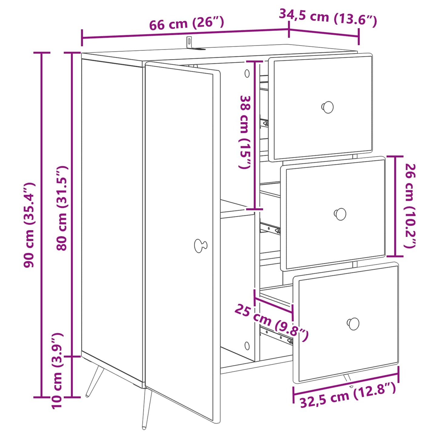 vidaXL Πλαϊνό γραφείο Μαύρο 66 x 34,5 x 90 εκ Επεξεργασμένο Ξύλο