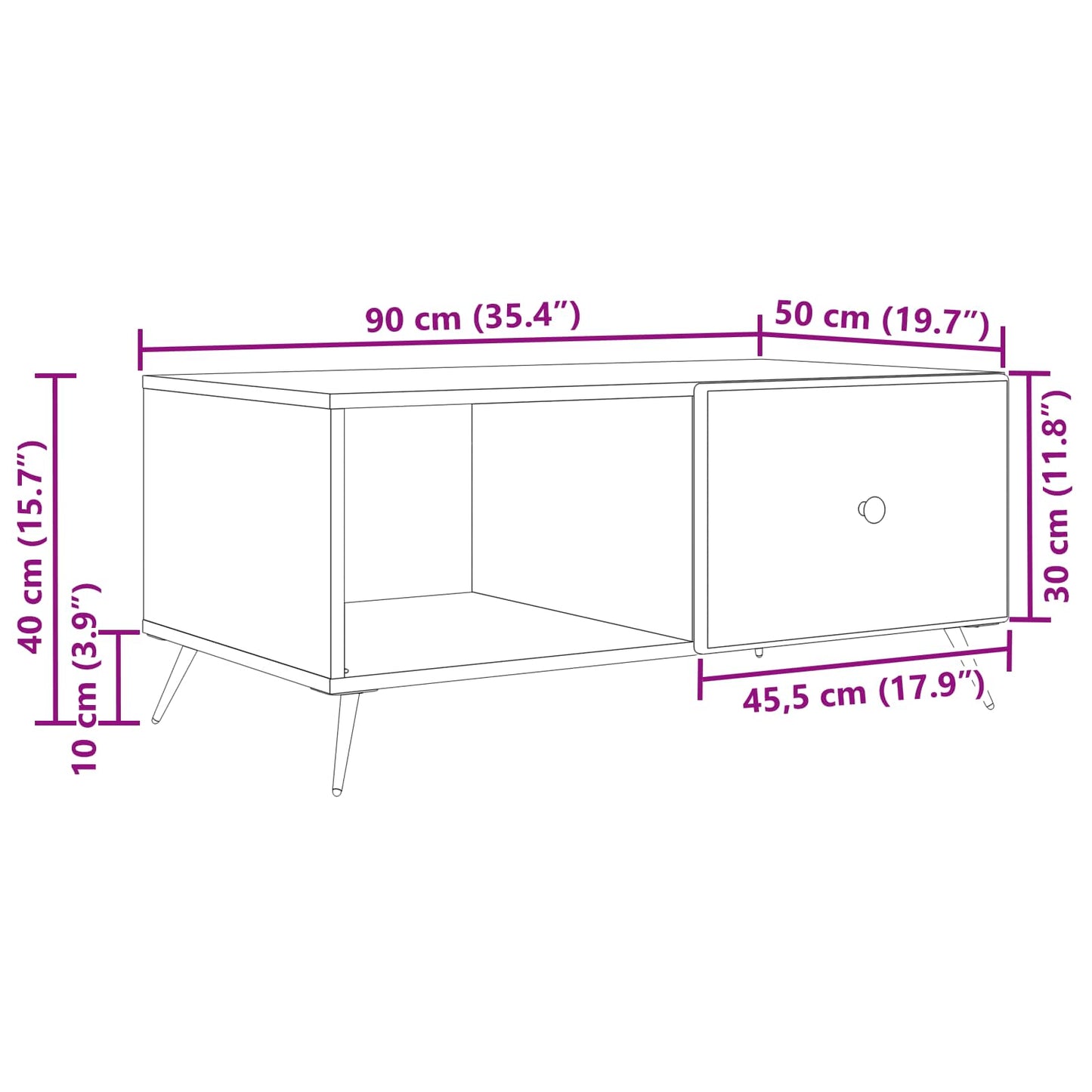 vidaXL Τραπεζάκι σαλονιού Μαύρο 90 x 50 x 40 cm Επεξεργασμένο Ξύλο