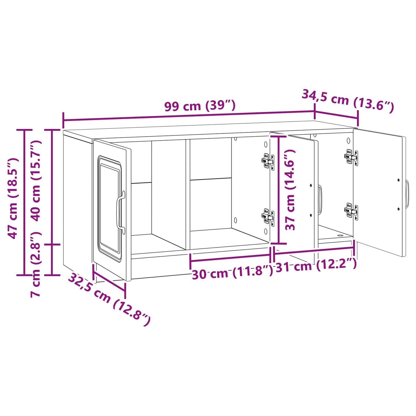 vidaXL Ντουλάπι TV Παλαιωμένο ξύλο 99 x 34,5 x 47 εκ