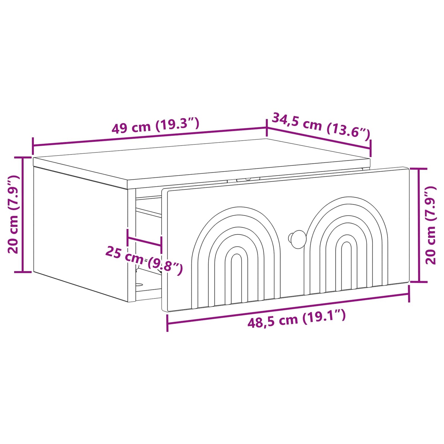 vidaXL Τοίχου Κρεμαστό Κομοδίνο Sonoma Δρυς 49 x 34,5 x 20 εκ.