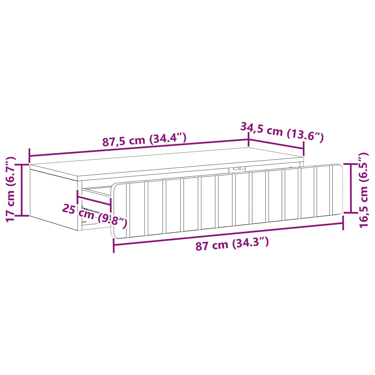 vidaXL Τραπεζάκι Τοίχου Λευκό 87,5 x 34,5 x 17 εκ. Επεξεργασμένο Ξύλο