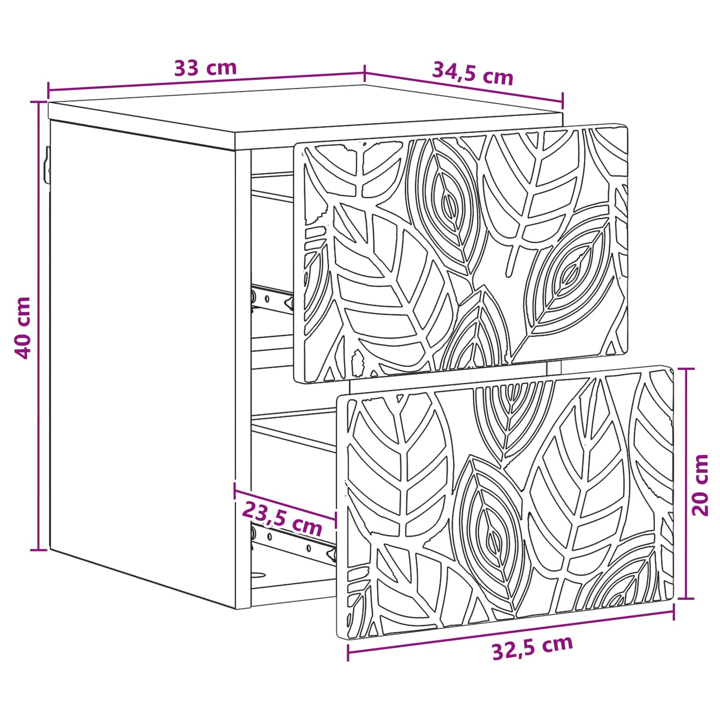 vidaXL Τοίχου Κρεμαστό Κομοδίνο 2 τμχ. Μαύρο 34,5 x 33 x 40 εκ