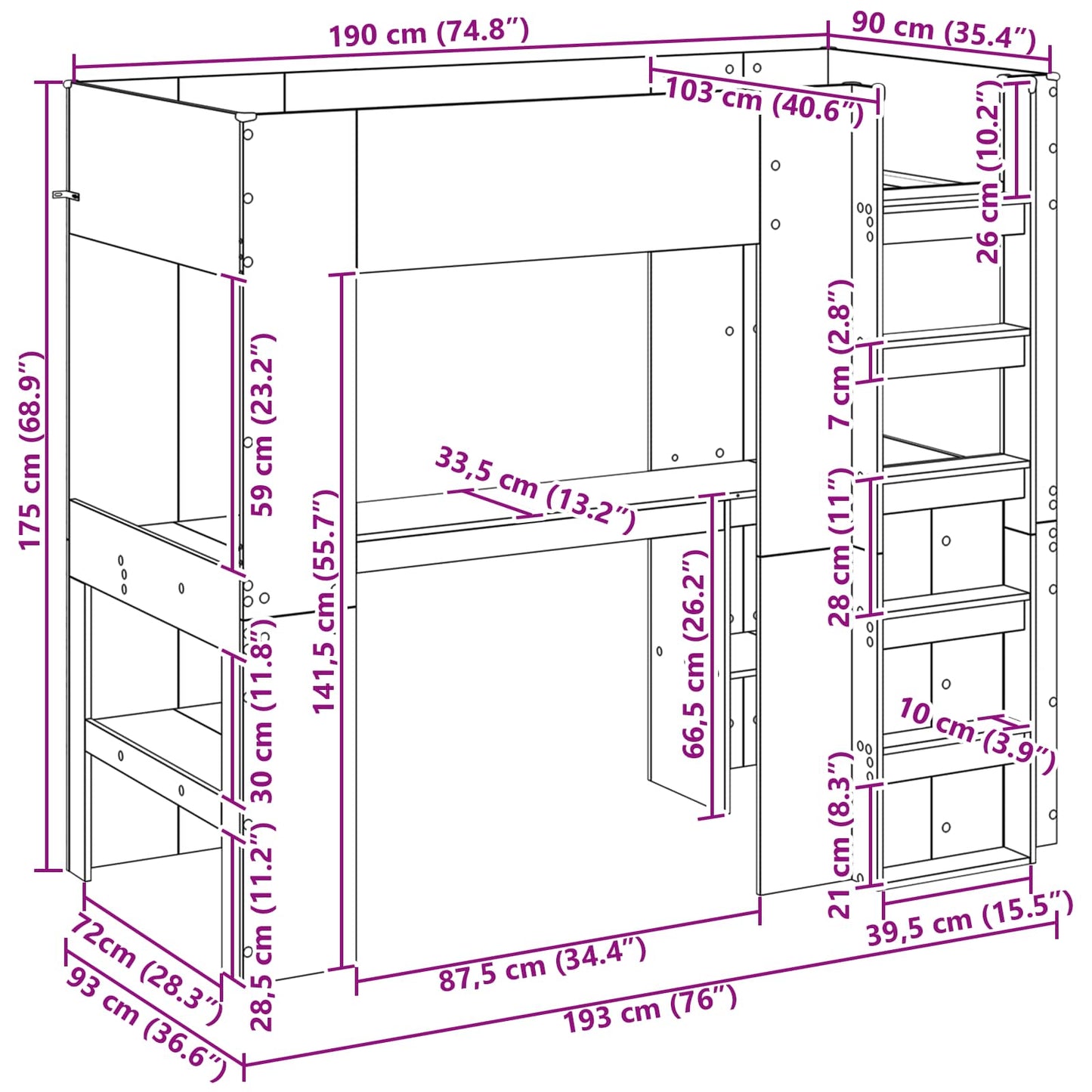 vidaXL Σκελετός κουκέτας με γραφείο με ράφι Artisan Oak 90 x 190 cm