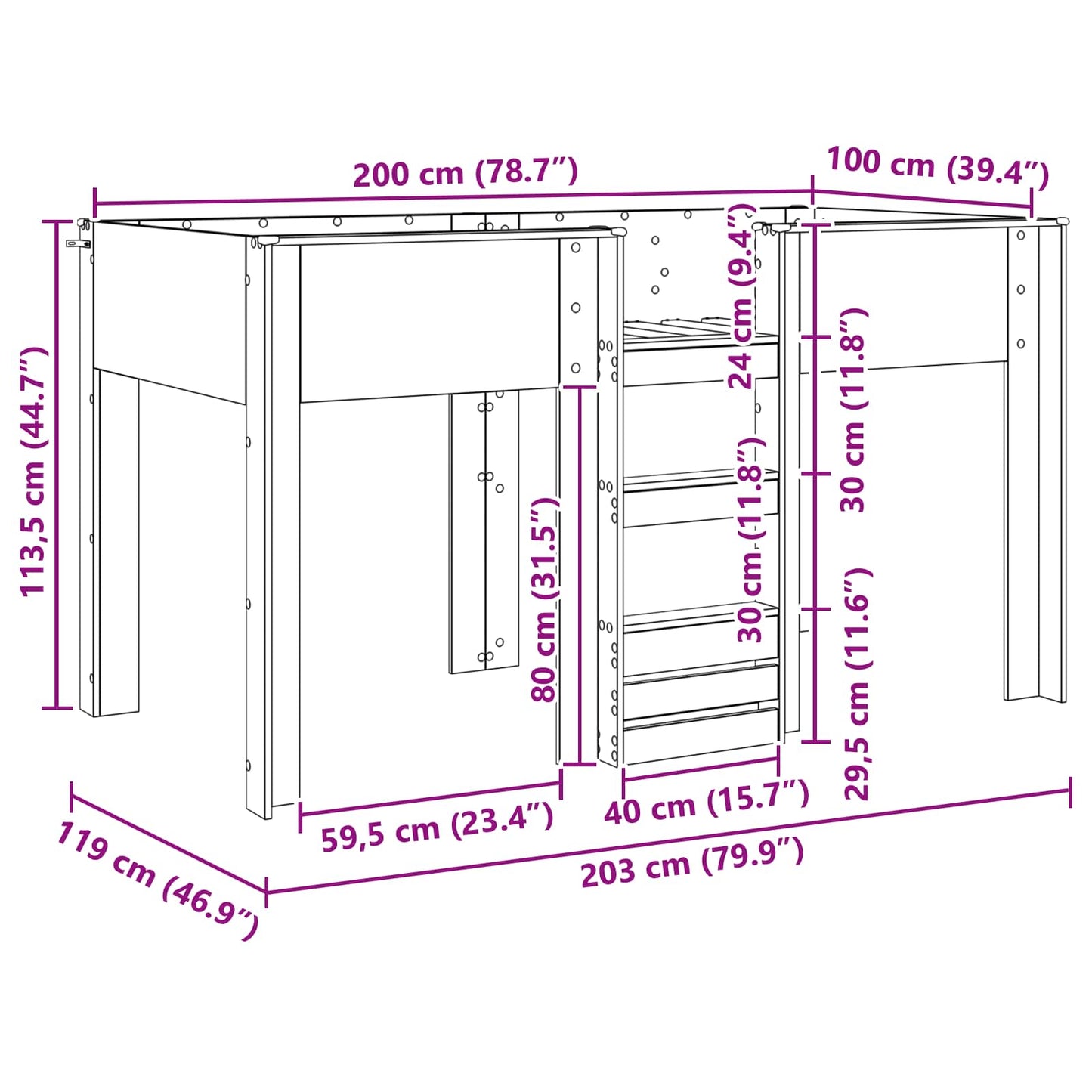 vidaXL Κρεβάτι Κουκέτα για Παιδιά Δρύς Sonoma 100 x 200 cm