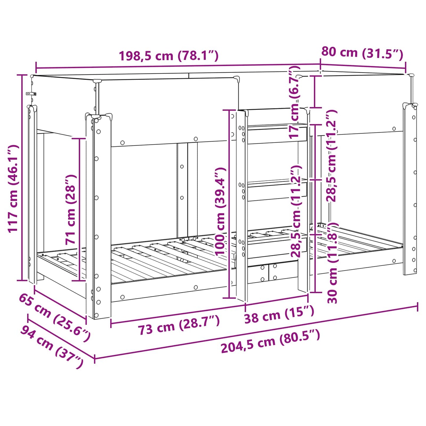 vidaXL Κρεβάτι Κουκέτα για Παιδιά Δρύς Sonoma 80 x 200 cm