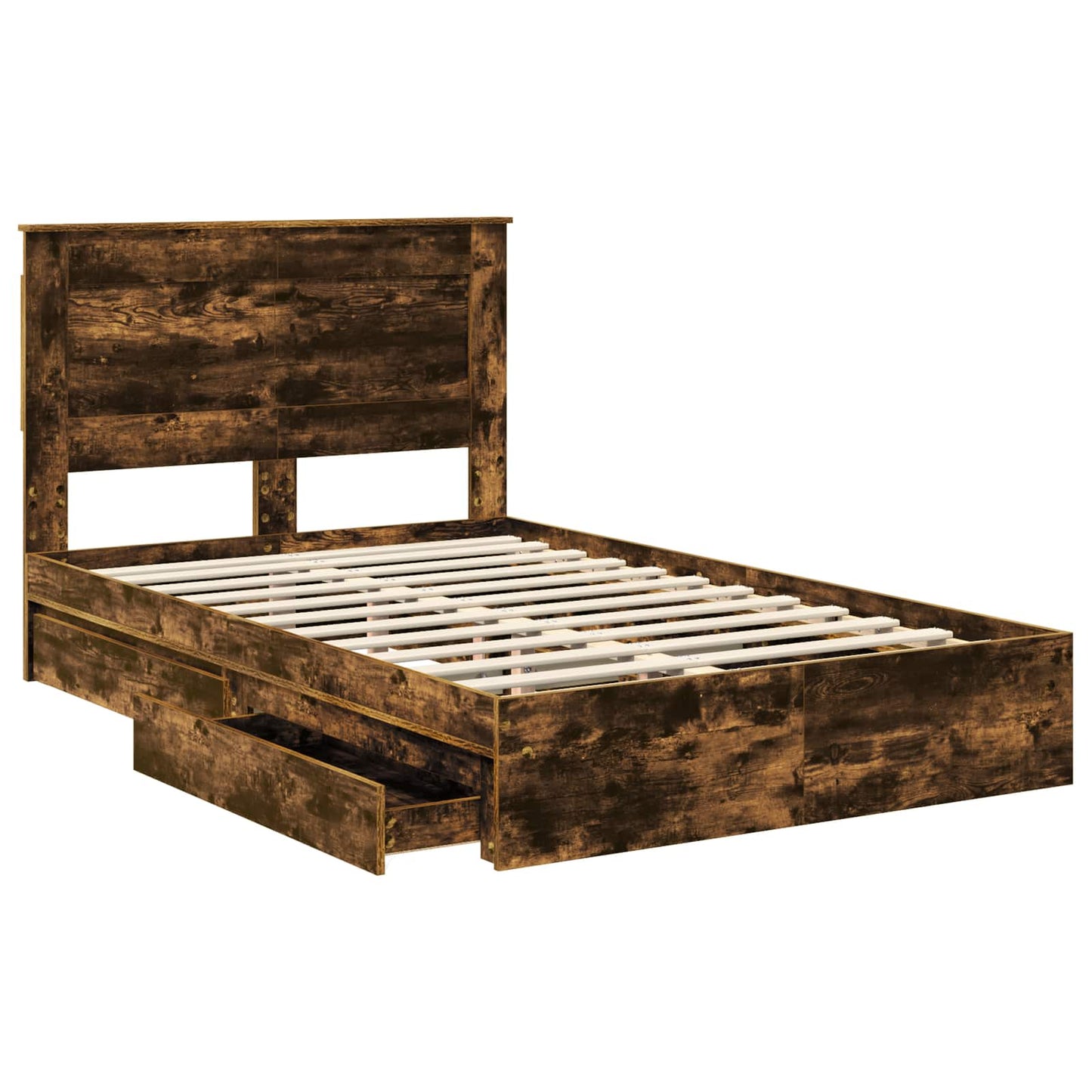 vidaXL Κρεβάτι Αποθήκης Καπνιστό Δρύς 135 x 190 cm Επεξεργασμένο Ξύλο