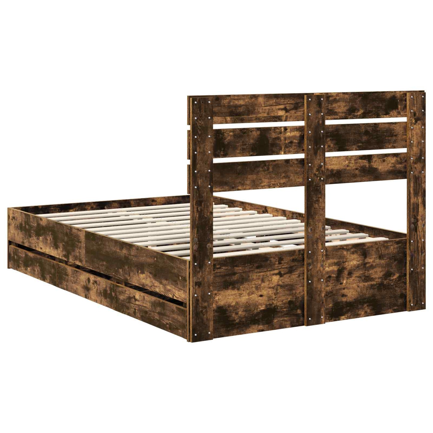 vidaXL Σκελετός Κρεβατιού Καπνιστό Δρύς 135 x 190 cm Μηχανήματος Ξύλο