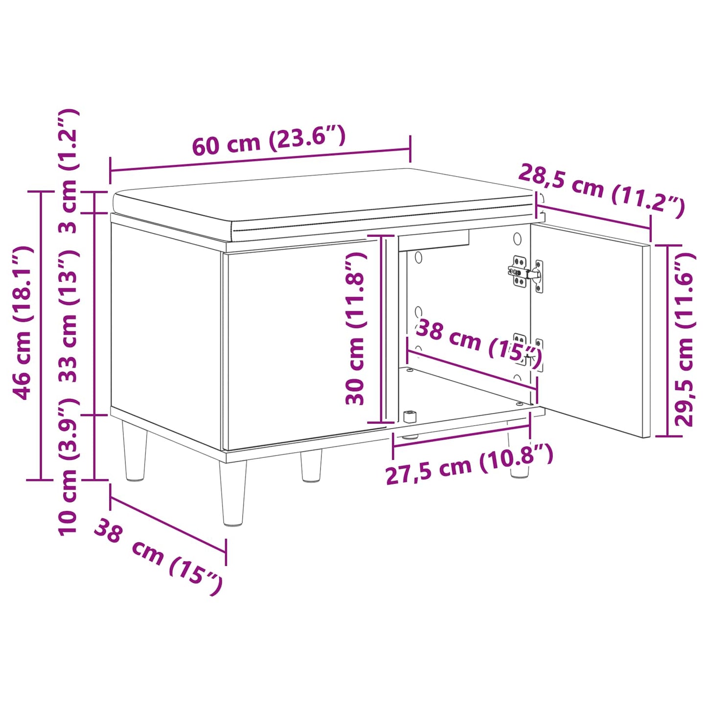 vidaXL Παγκάκι Χαλωρίου με μαξιλάρι Artisan Oak 60 x 38 x 46 εκ