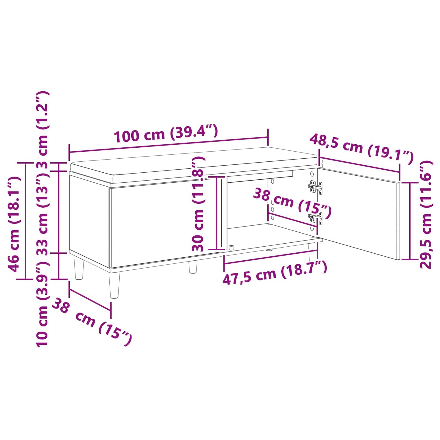 vidaXL Παγκάκι Χαλωρίου με μαξιλάρι Δρύς Sonoma 60 x 38 x 46 εκ