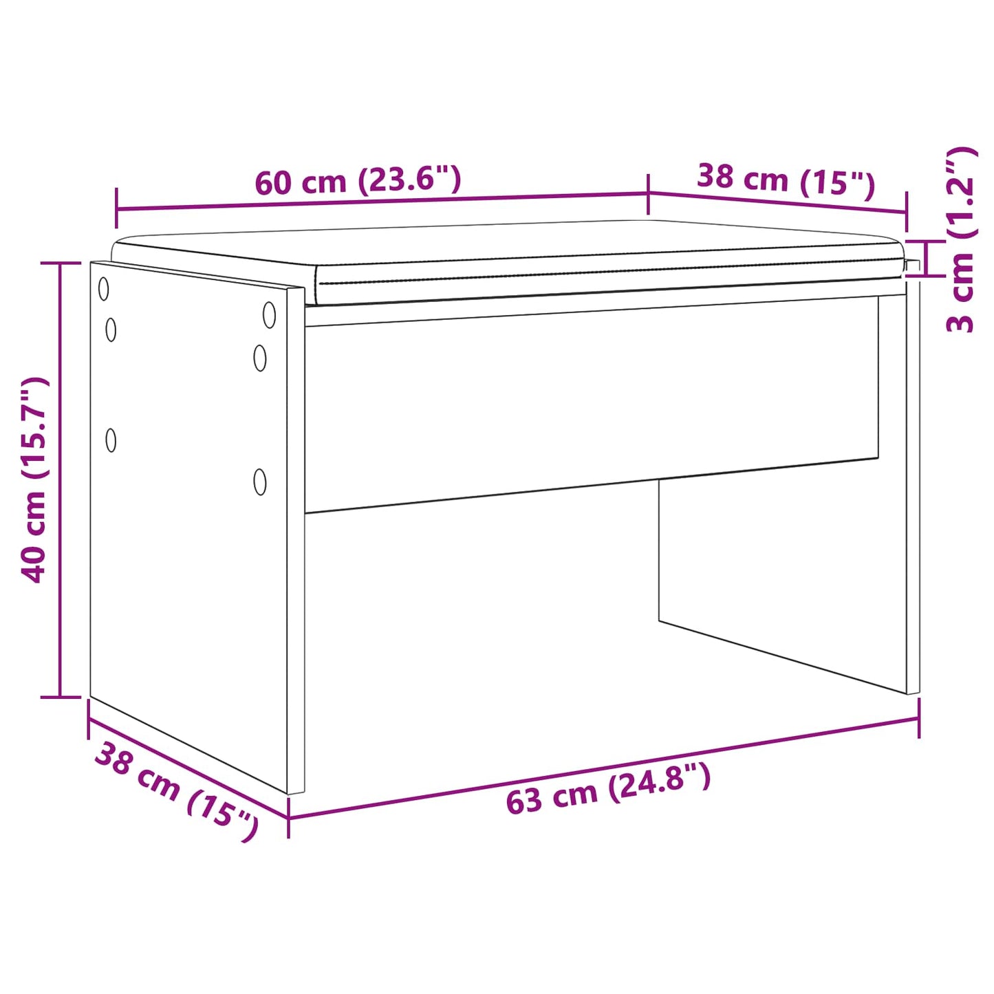 vidaXL Παγκάκι Χαλωρίου με μαξιλάρι Δρύς Sonoma 63 x 38 x 40 εκ