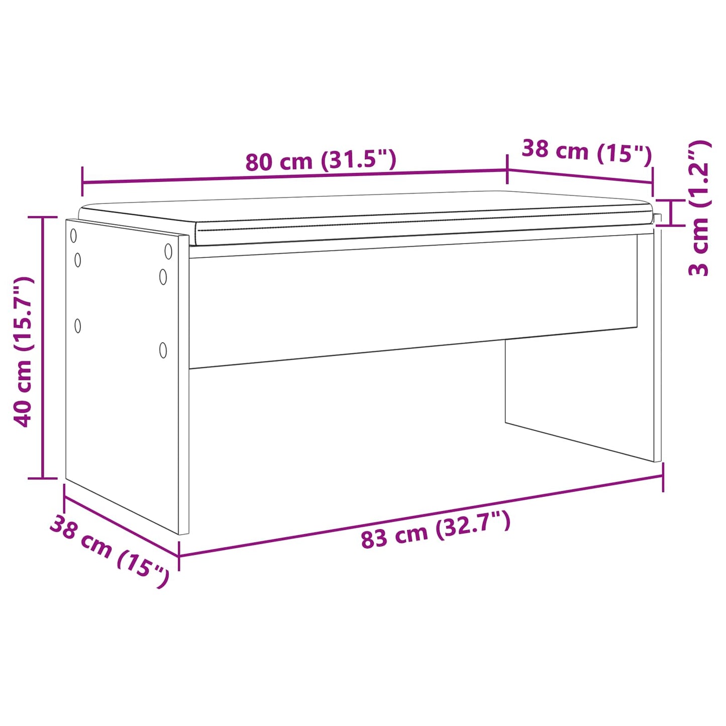 vidaXL Παγκάκι Χαλωρίου με μαξιλάρι Μαύρη Οξυά 83 x 38 x 40 εκ