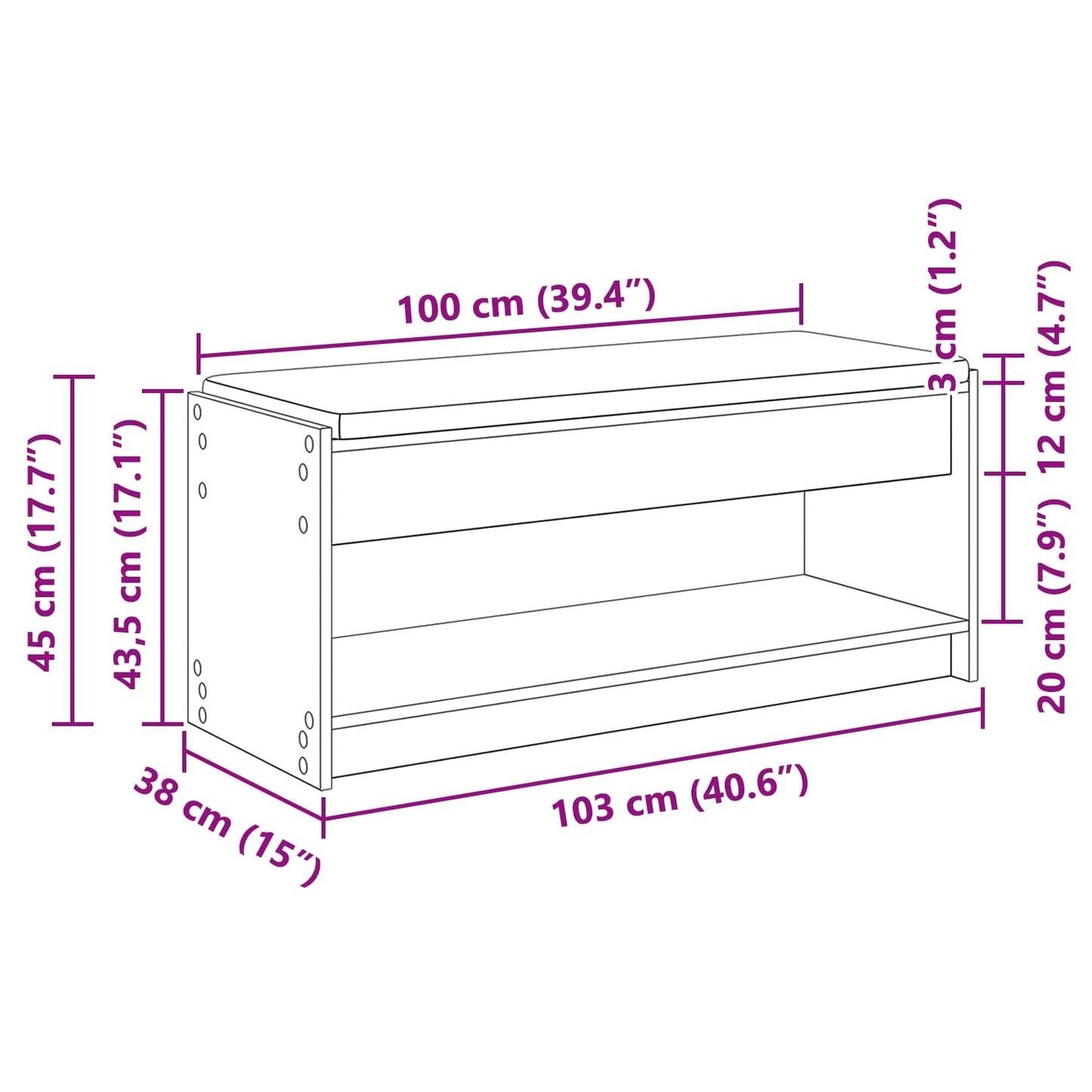 vidaXL Παγκάκι Χαλωρίου Γκρι Σονομά 103 x 38 x 45 εκ