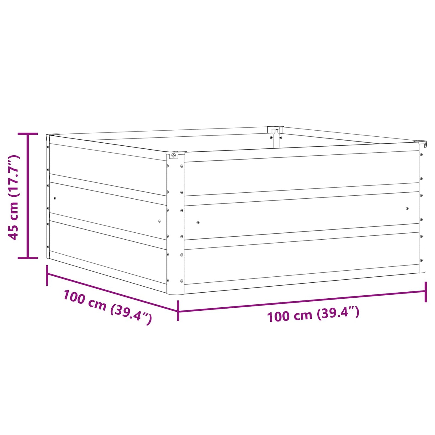 vidaXL Γλάστρα Ελεφαντόδοντο 100 x 100 x 45 cm Ατσάλι