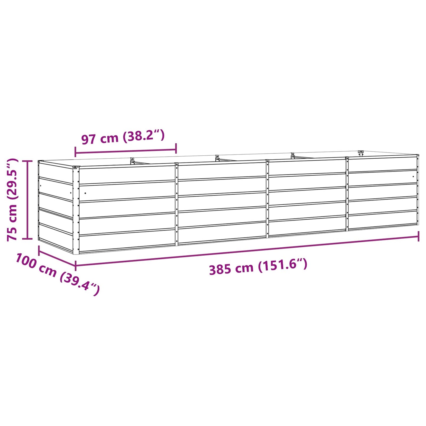 vidaXL Γλάστρα Ελεφαντόδοντο 385 x 100 x 75 εκ Επικαλυμμένος Χάλυβας