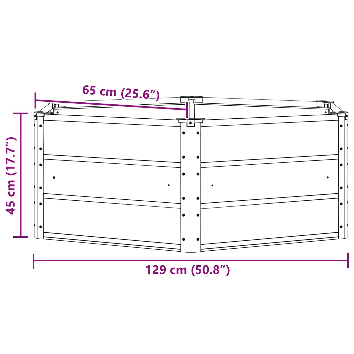 vidaXL Γλάστρα Ανοιχτό γκρι 129 x 129 x 45 cm Ατσάλι