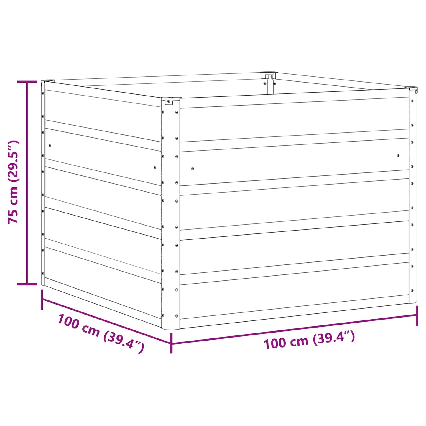 vidaXL Γλάστρα Ανοιχτό γκρι 100 x 100 x 75 εκ Ατσάλι
