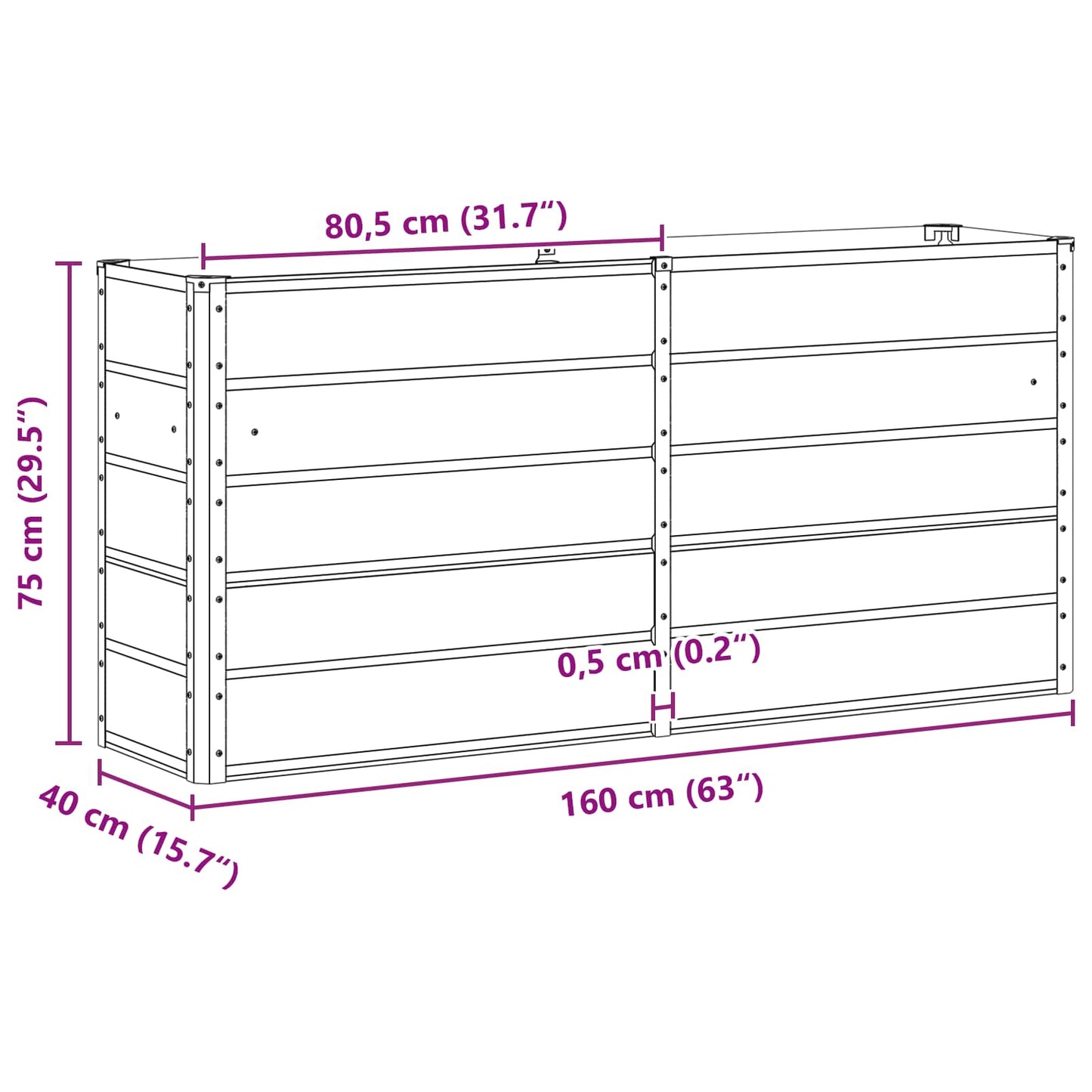 vidaXL Γλάστρα Ανοιχτό γκρι 160 x 40 x 75 εκ. Ατσάλι