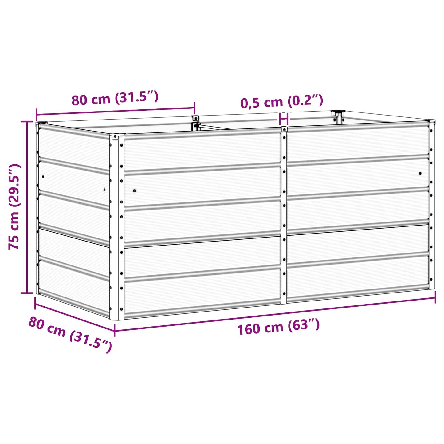 vidaXL Γλάστρα Ανοιχτό γκρι 160 x 80 x 75 cm Ατσάλι