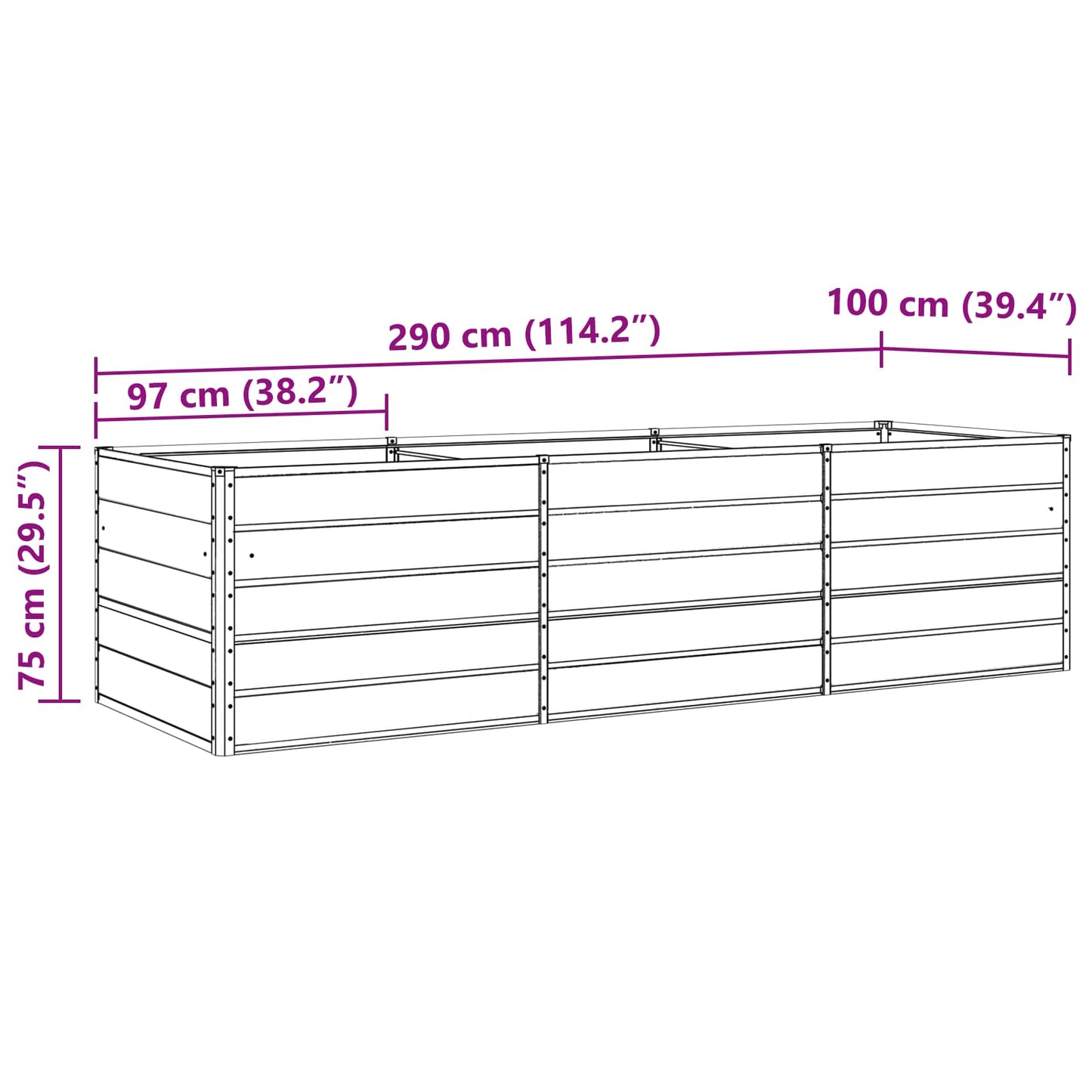 vidaXL Γλάστρα Ανοιχτό γκρι 195 x 100 x 45 εκ Επικαλυμμένος Χάλυβας