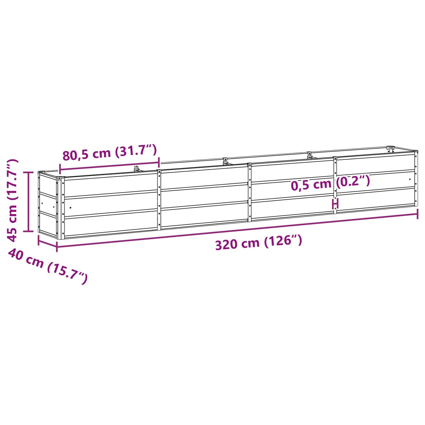 vidaXL Γλάστρα Ανθρακί 320 x 40 x 45 cm Ατσάλι