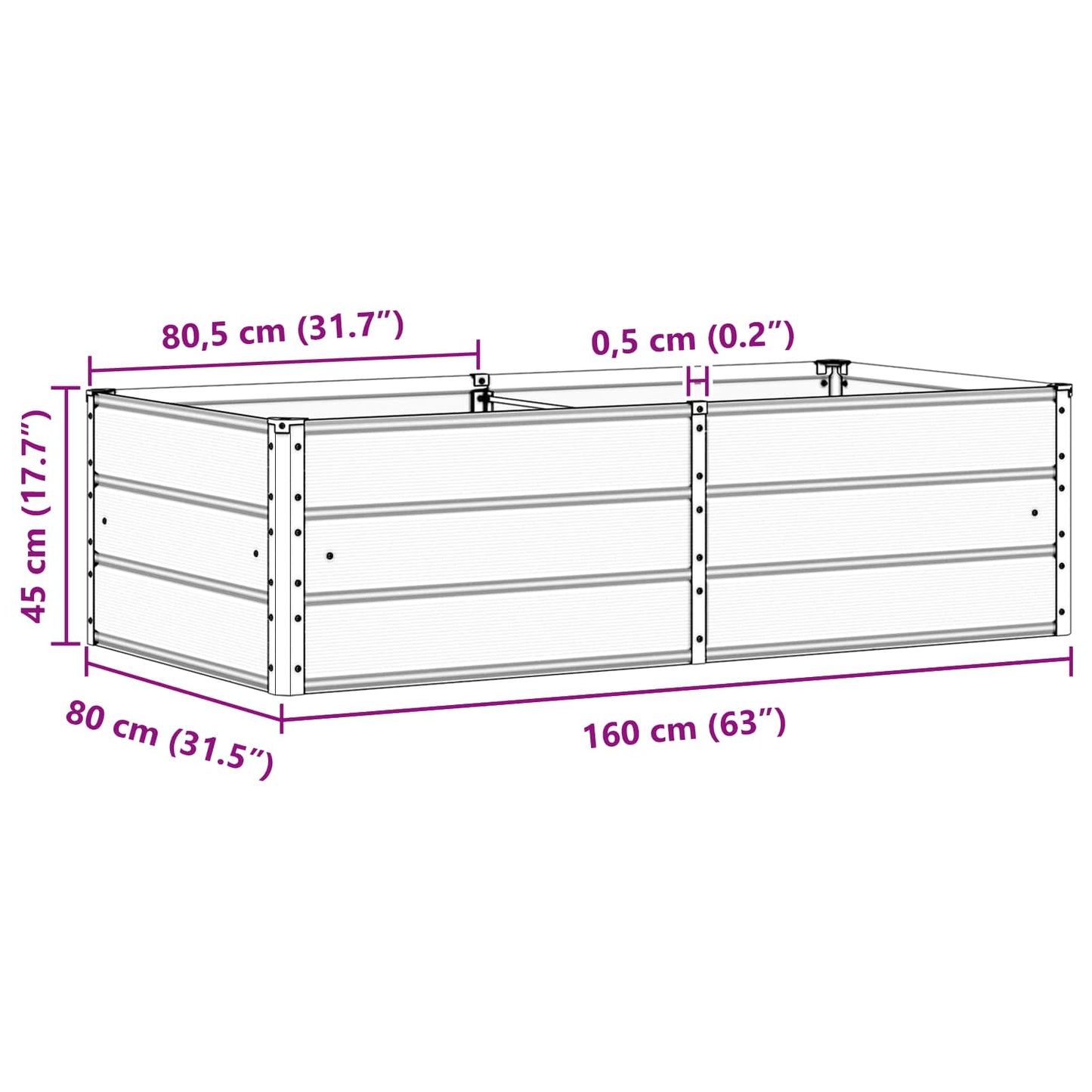 vidaXL Γλάστρα Ανθρακί 160 x 80 x 45 cm Ατσάλι