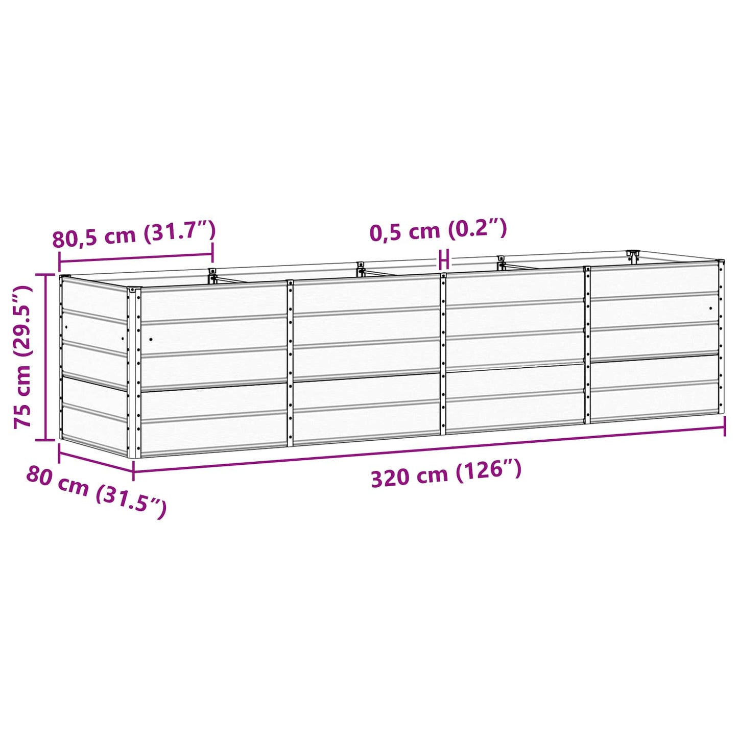vidaXL Γλάστρα Ανθρακί 320 x 80 x 75 εκ. Ατσάλι