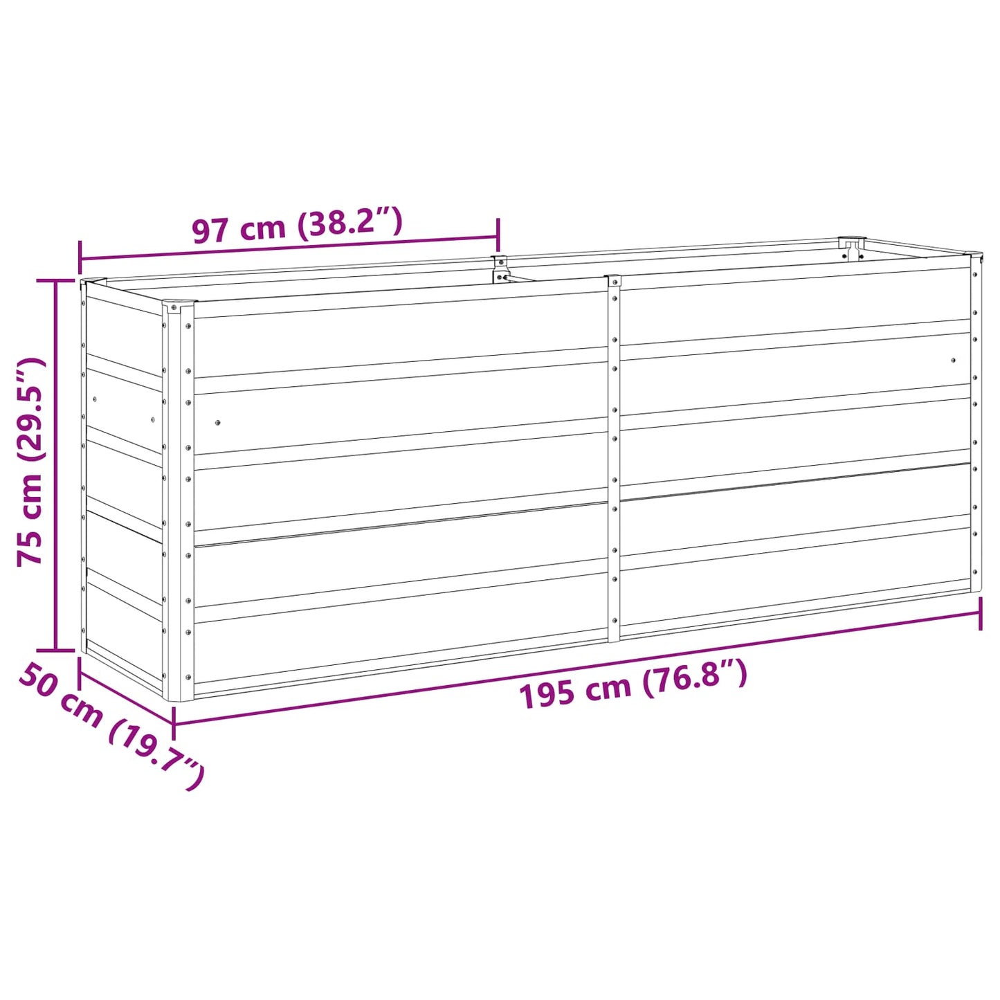 vidaXL Γλάστρα Ανθρακί 195 x 50 x 75 εκ Επικαλυμμένος Χάλυβας