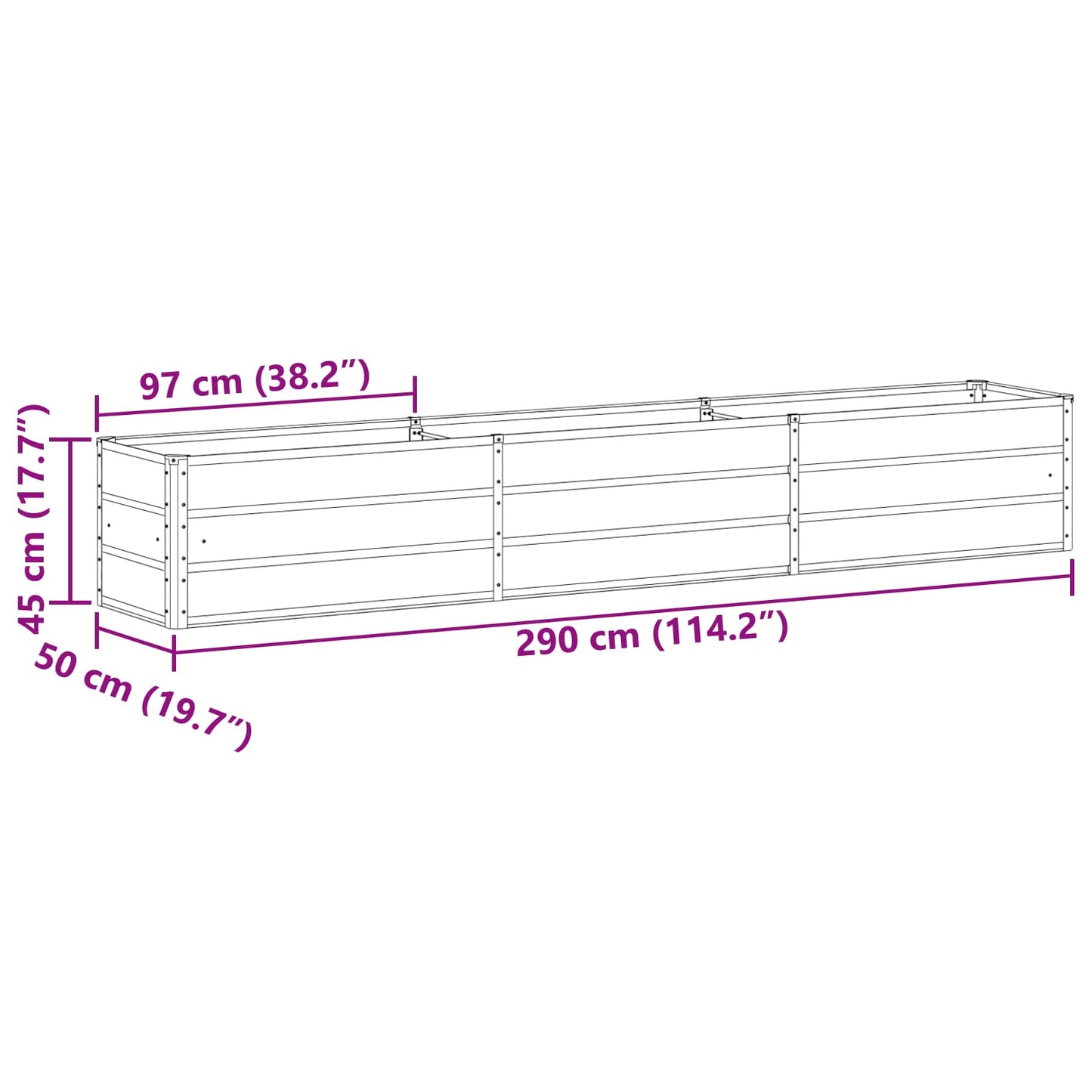 vidaXL Γλάστρα Ανθρακί 290 x 50 x 45 εκ Επικαλυμμένος Χάλυβας
