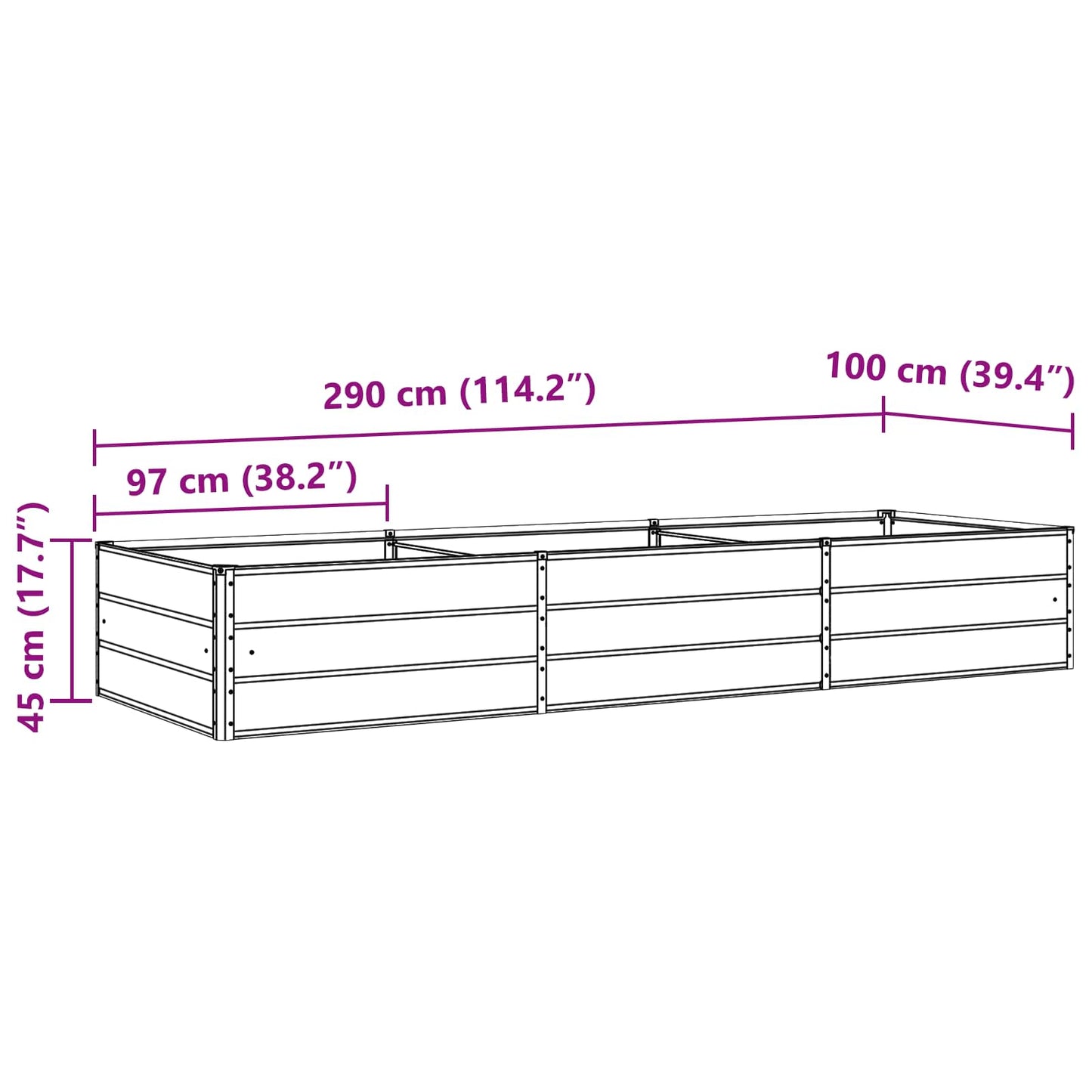vidaXL Γλάστρα Ανθρακί 195 x 100 x 45 εκ Επικαλυμμένος Χάλυβας