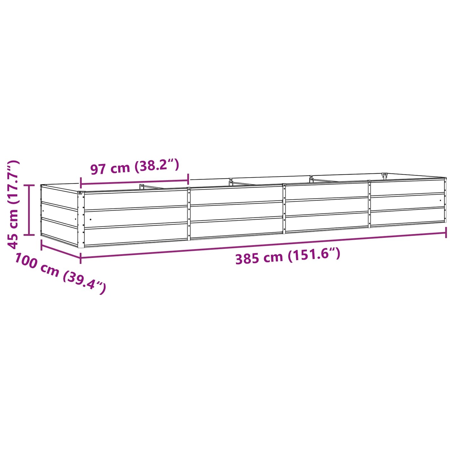 vidaXL Γλάστρα Ανθρακί 385 x 100 x 45 εκ Επικαλυμμένος Χάλυβας