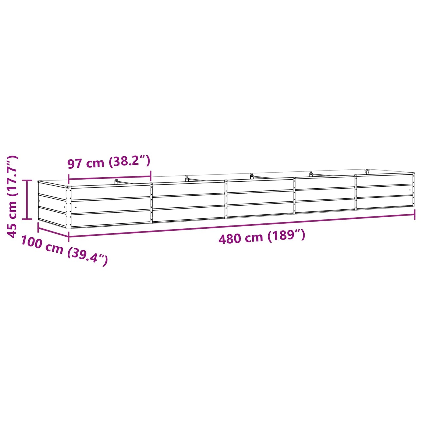 vidaXL Γλάστρα Ανθρακί 195 x 100 x 45 εκ Επικαλυμμένος Χάλυβας