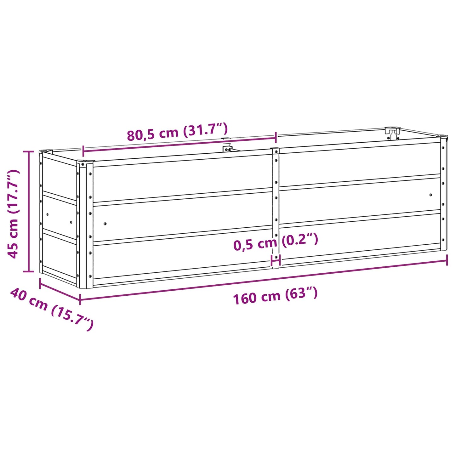 vidaXL Γλάστρα Πράσινο 160 x 40 x 45 cm Ατσάλι