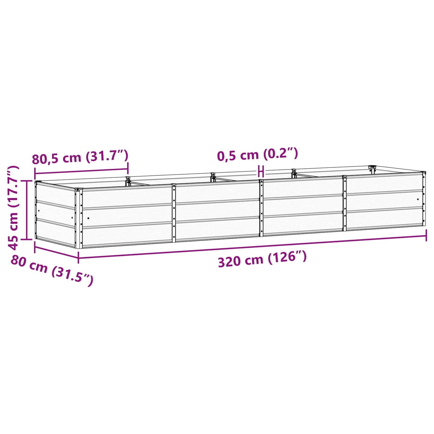 vidaXL Γλάστρα Πράσινο 320 x 80 x 45 cm Ατσάλι