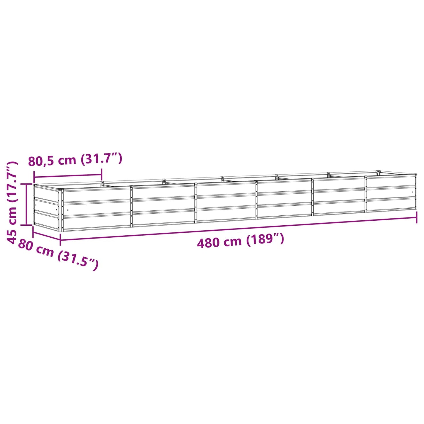 vidaXL Γλάστρα Πράσινο 480 x 80 x 45 cm Ατσάλι