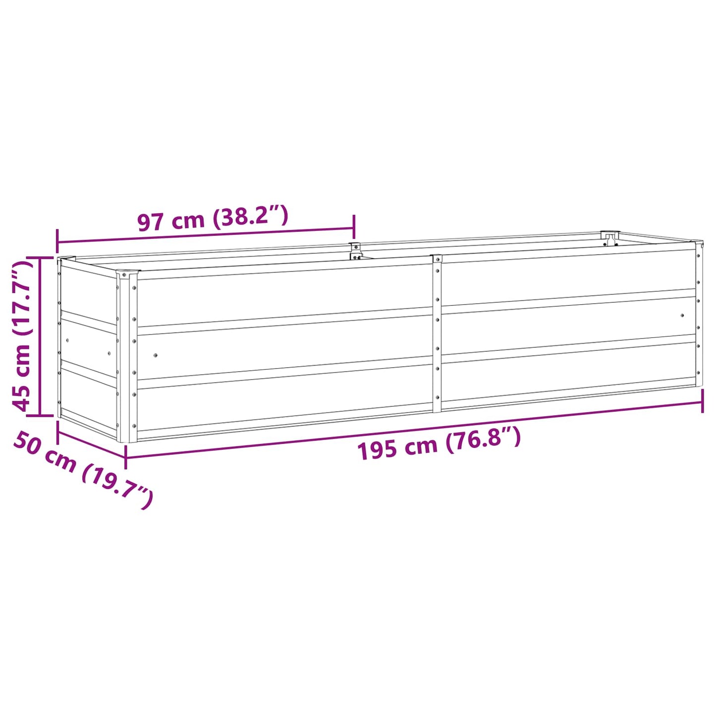 vidaXL Γλάστρα Παστέλ Πράσινο 195 x 50 x 45 εκ Επικαλυμμένος Χάλυβας