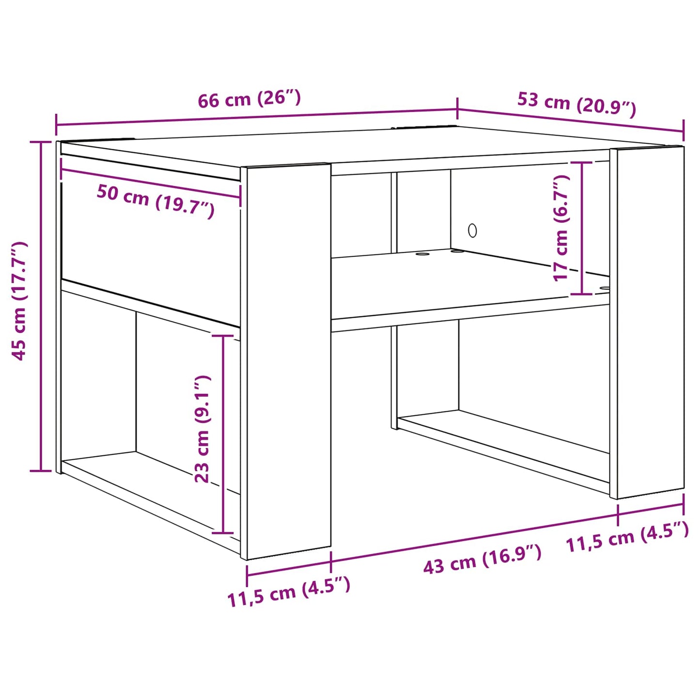 vidaXL Τραπεζάκι σαλονιού με αποθήκευση Δρύς Sonoma 66 x 53 x 45 εκ.