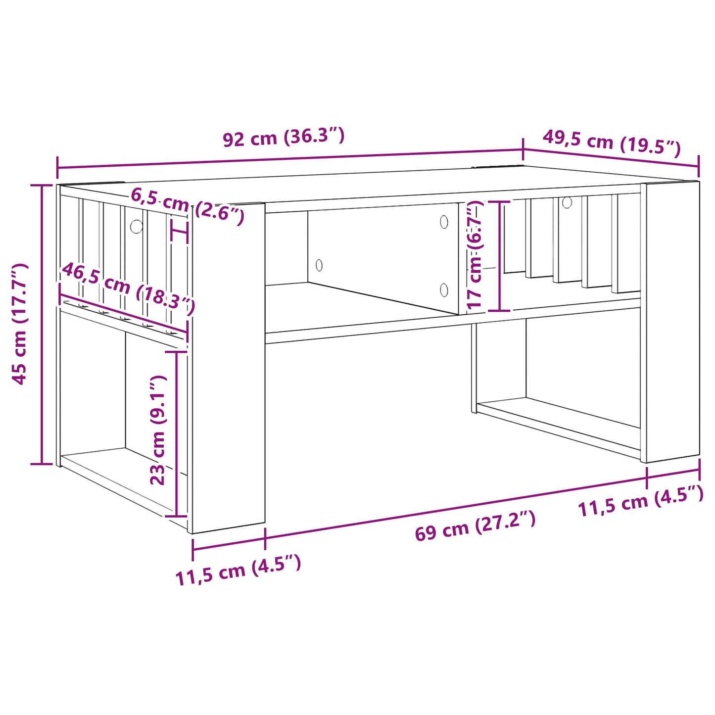 vidaXL Τραπεζάκι σαλονιού Παλιό ξύλο 92 x 49,5 x 45 εκ.