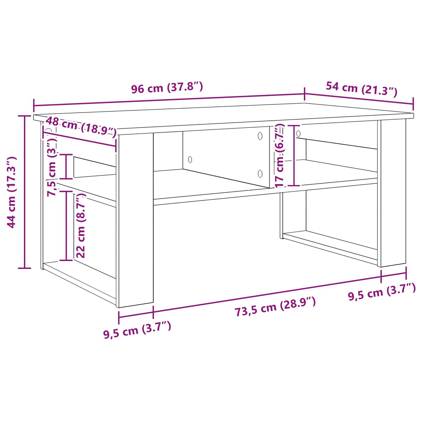 vidaXL Τραπεζάκι σαλονιού Γκρι Sonoma 96 x 54 x 44 εκ
